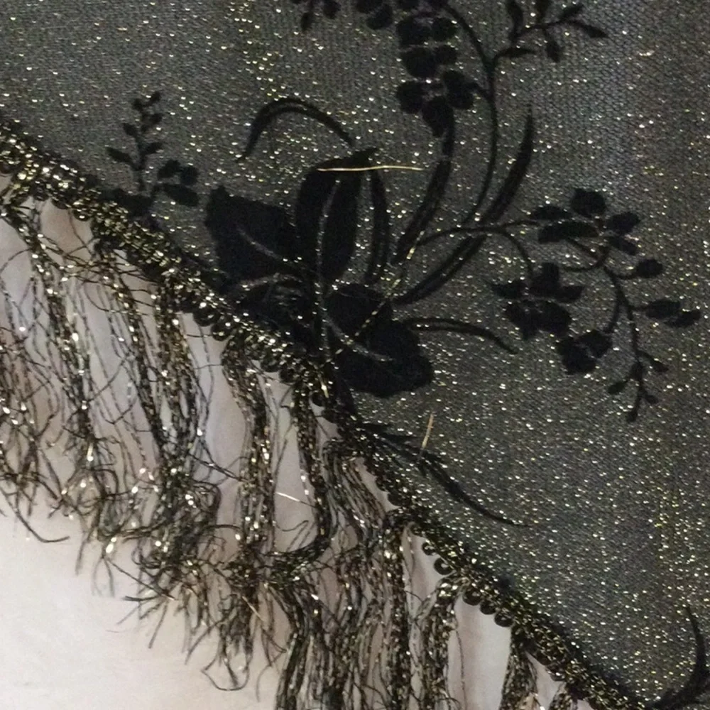 Shawl Black & Gold  w/Black Velvet flowers #339
